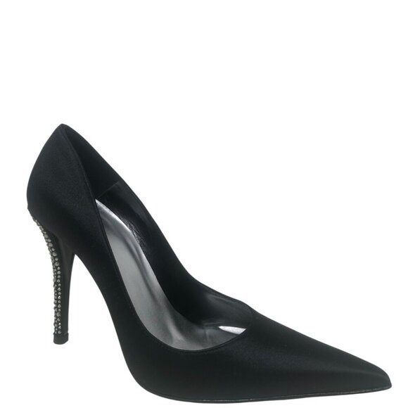 Stuart Weitzman Black Satin Crystal Embellished Heels Pointed Toe Pumps Size 8.5 - Picture 2 of 14